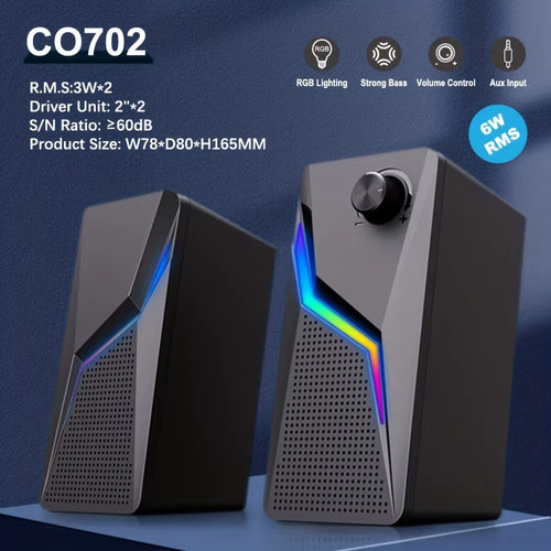 Computer Gaming Speakers PC Sound Box HIFI Stereo Microphone USB Wired with LED RGB Lighting Strong Bass 2.0 Loudspeaker