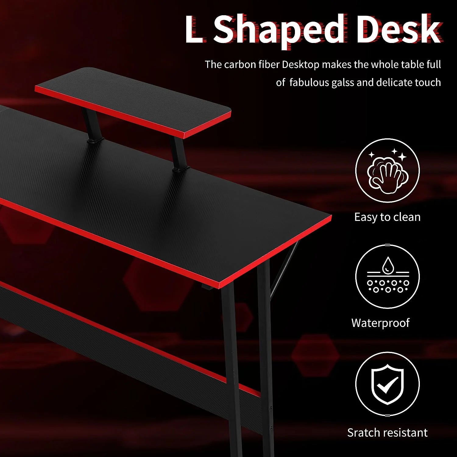 L-Shaped Gaming Desk 50 Inches Corner Computer Desk, Home Office Desk with Large Desktop Gaming Table for Adults&Kids,Black