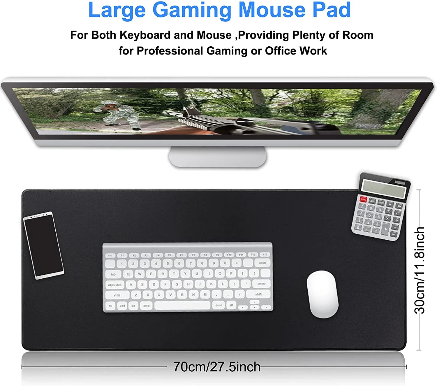 Gaming Mouse Pad Size 27.5X11.8,New Non-Slip Rubber & Waterproof Black Mousepad with Stitched Edges for Gaming, Office & Home 70X30 Black01