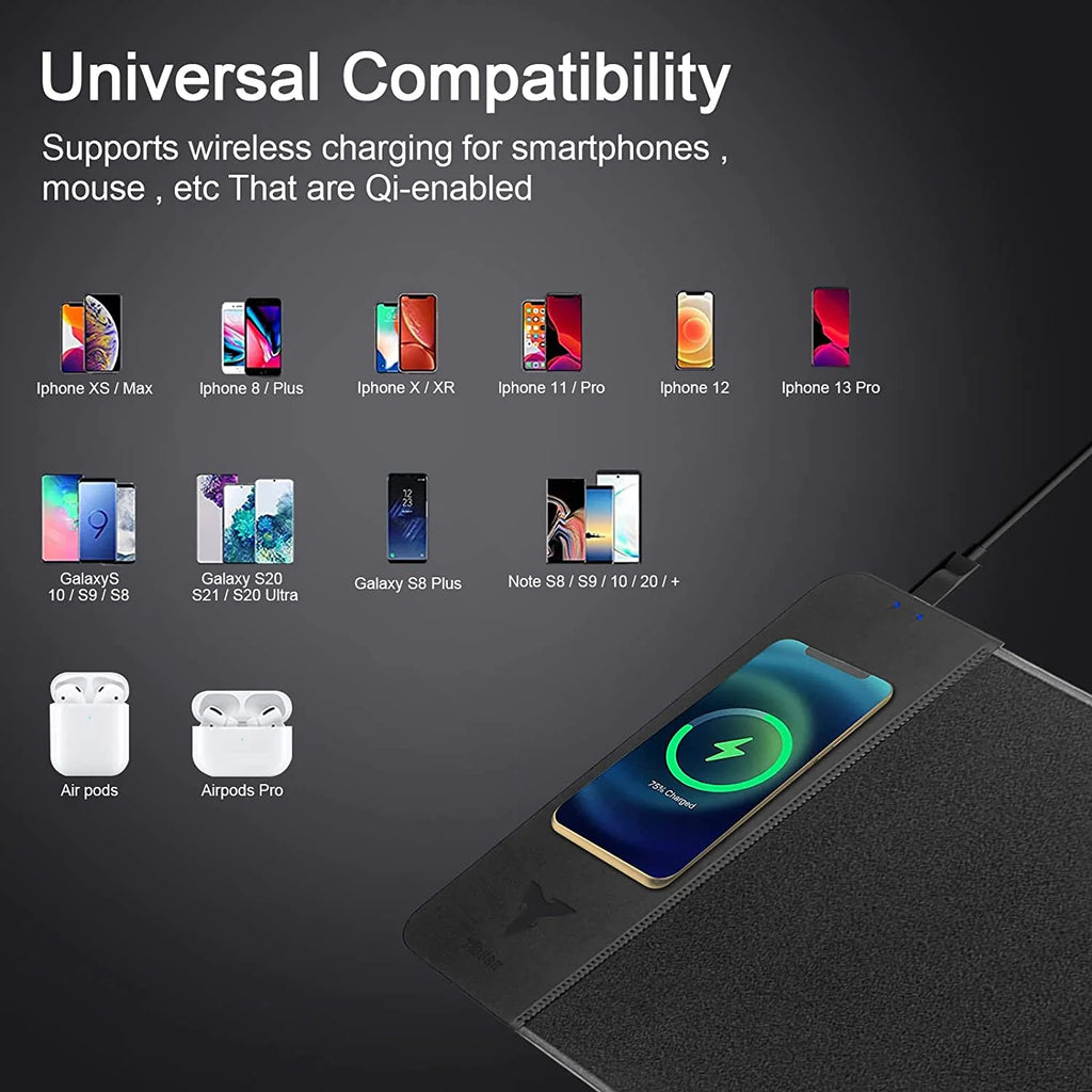 Gaming Mouse Pad with 15W Wireless Charging, Large