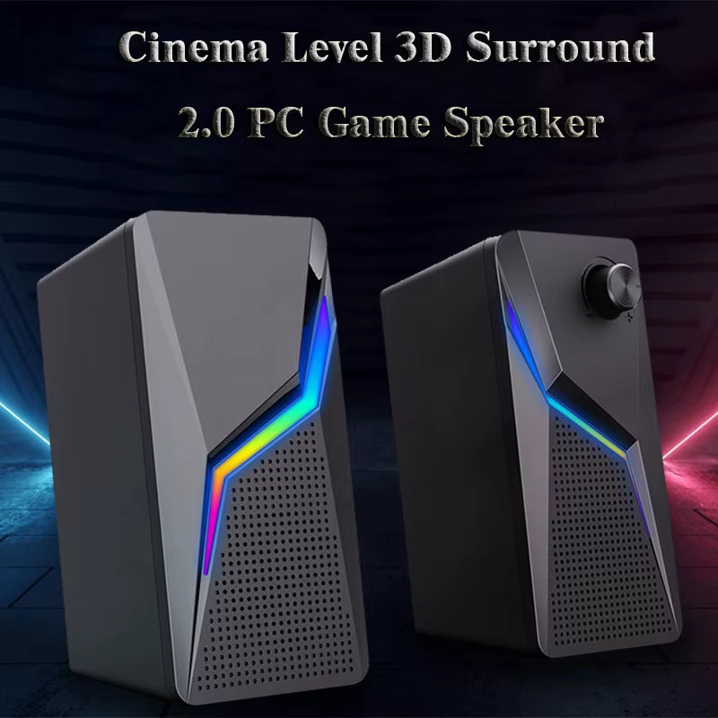 Computer Gaming Speakers PC Sound Box HIFI Stereo Microphone USB Wired with LED RGB Lighting Strong Bass 2.0 Loudspeaker